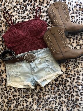 American Eagle Outfitters Pale Blue Distressed Denim Cutoff Shorts